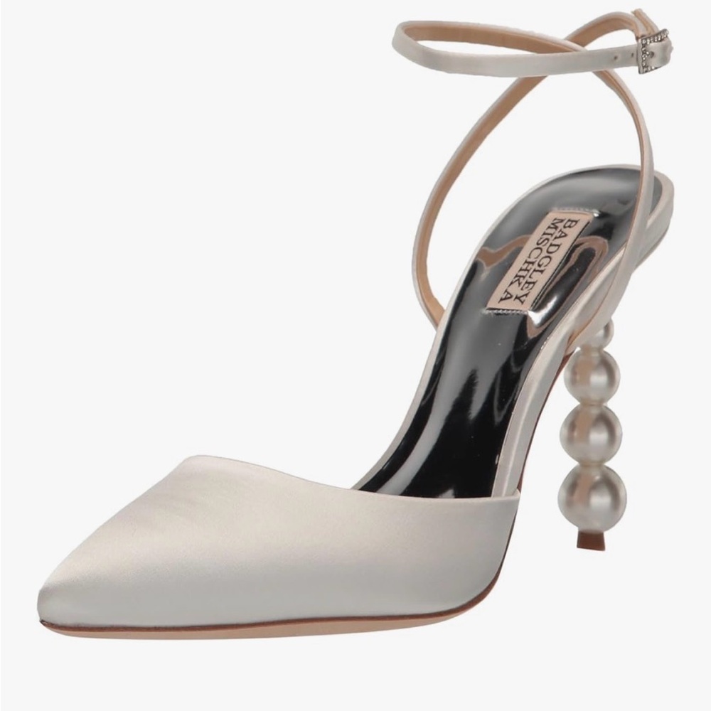 Badgley Mischka Indie Pearl Stiletto Soft White Satin Bridal Heels